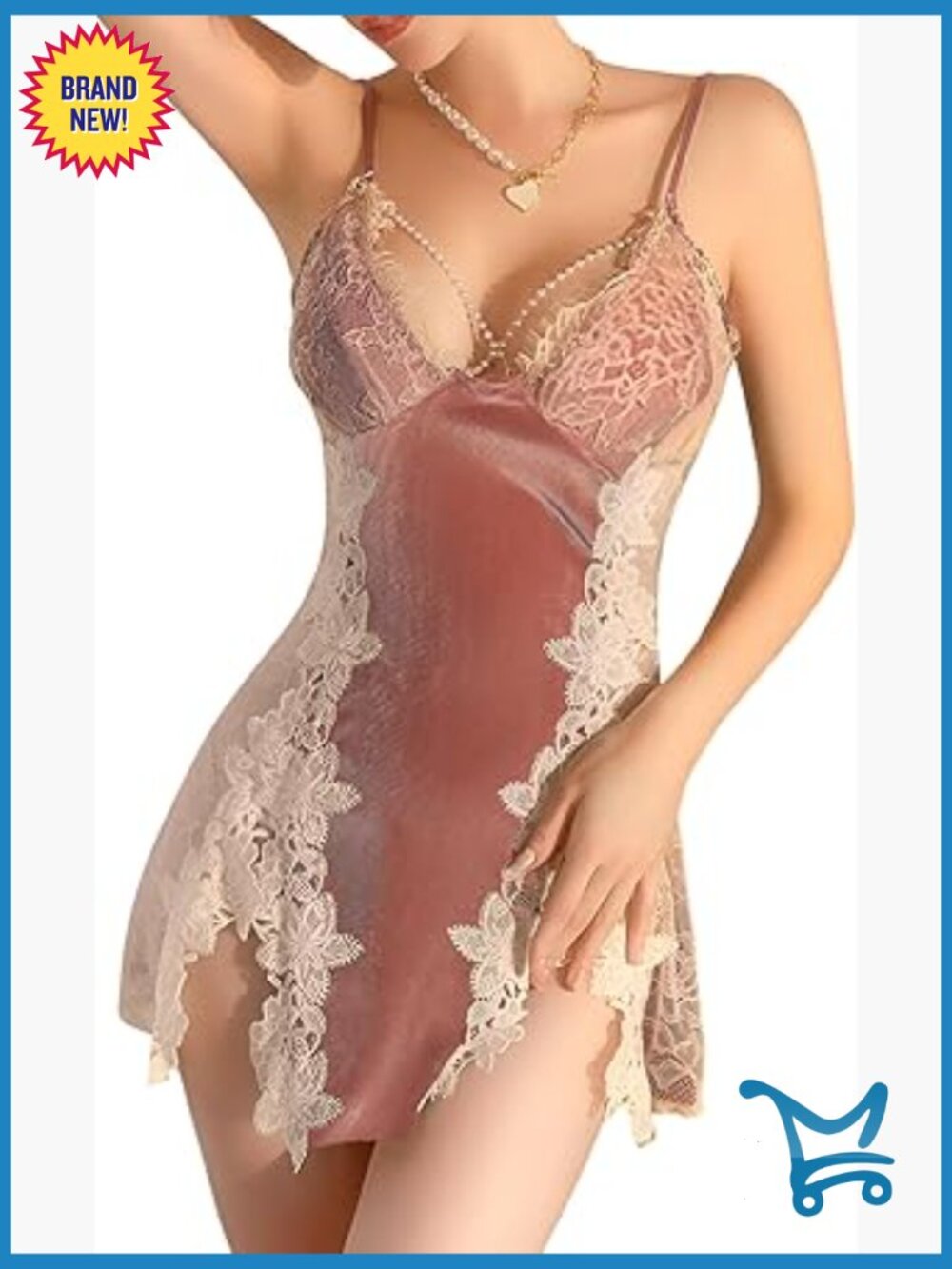 Sexy Velvet Lace Floral Sheer Mini Lingerie Dress with Padded Cups
